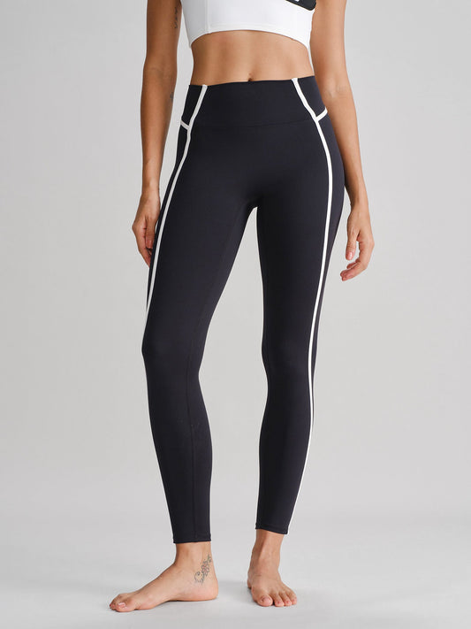 Black High-Waist Side-Stripe Leggings 27"