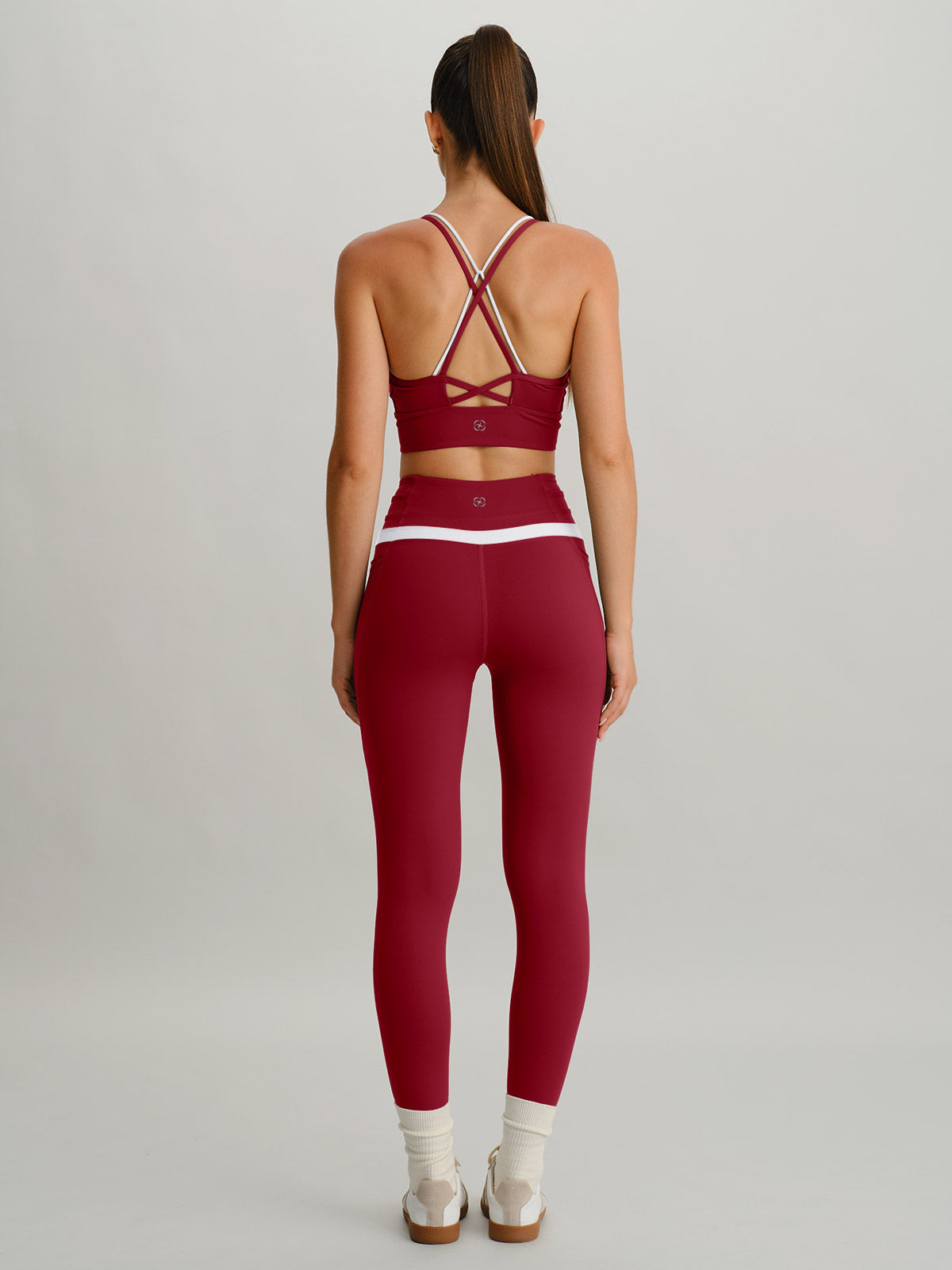 Wine Red High Waisted Pockets Leggings 26"