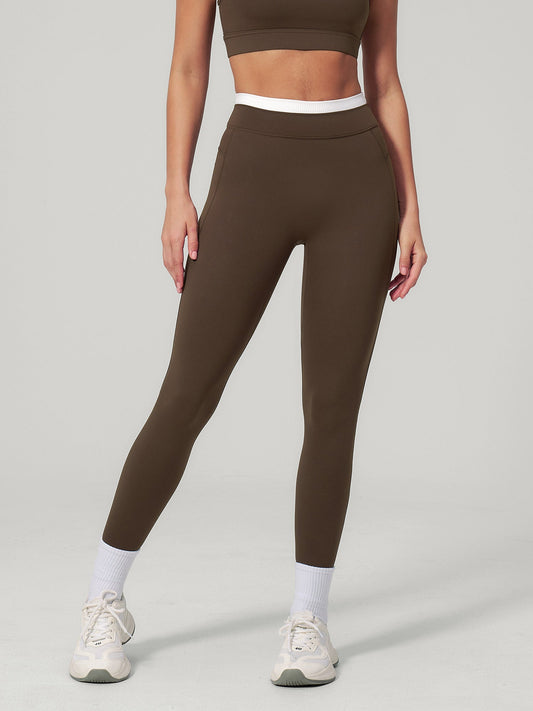 Coffee Contrast Trim Leggings 27"