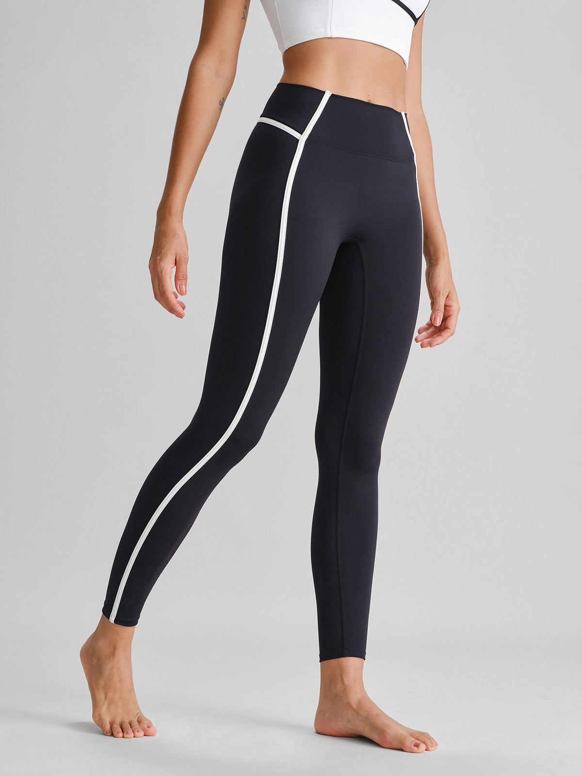 Black High-Waist Side-Stripe Leggings 27"