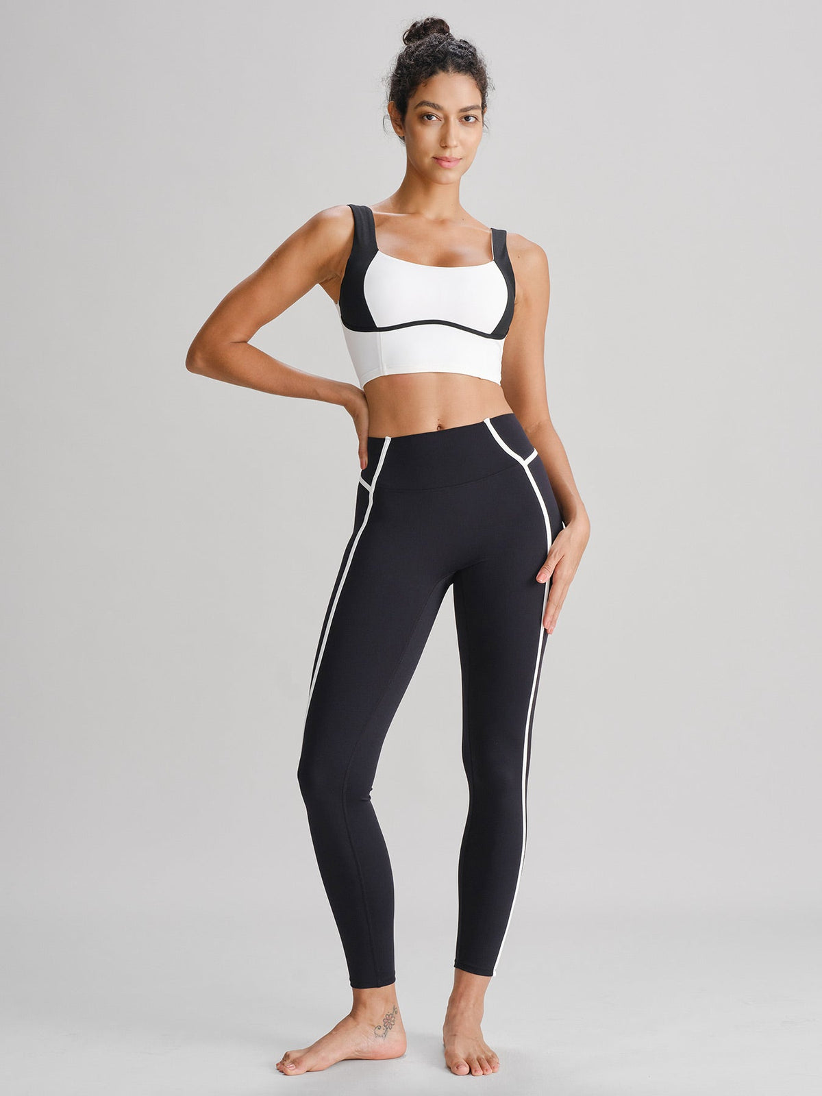 Black High-Waist Side-Stripe Leggings 27"