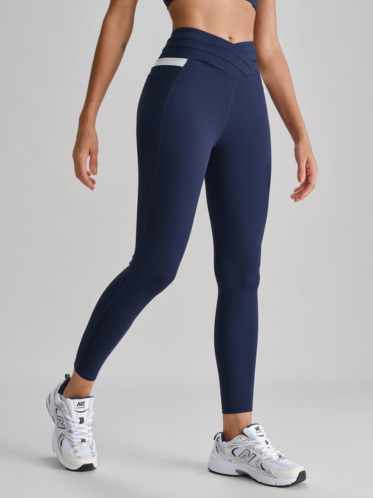 Navy High Waisted Pockets Leggings 26"