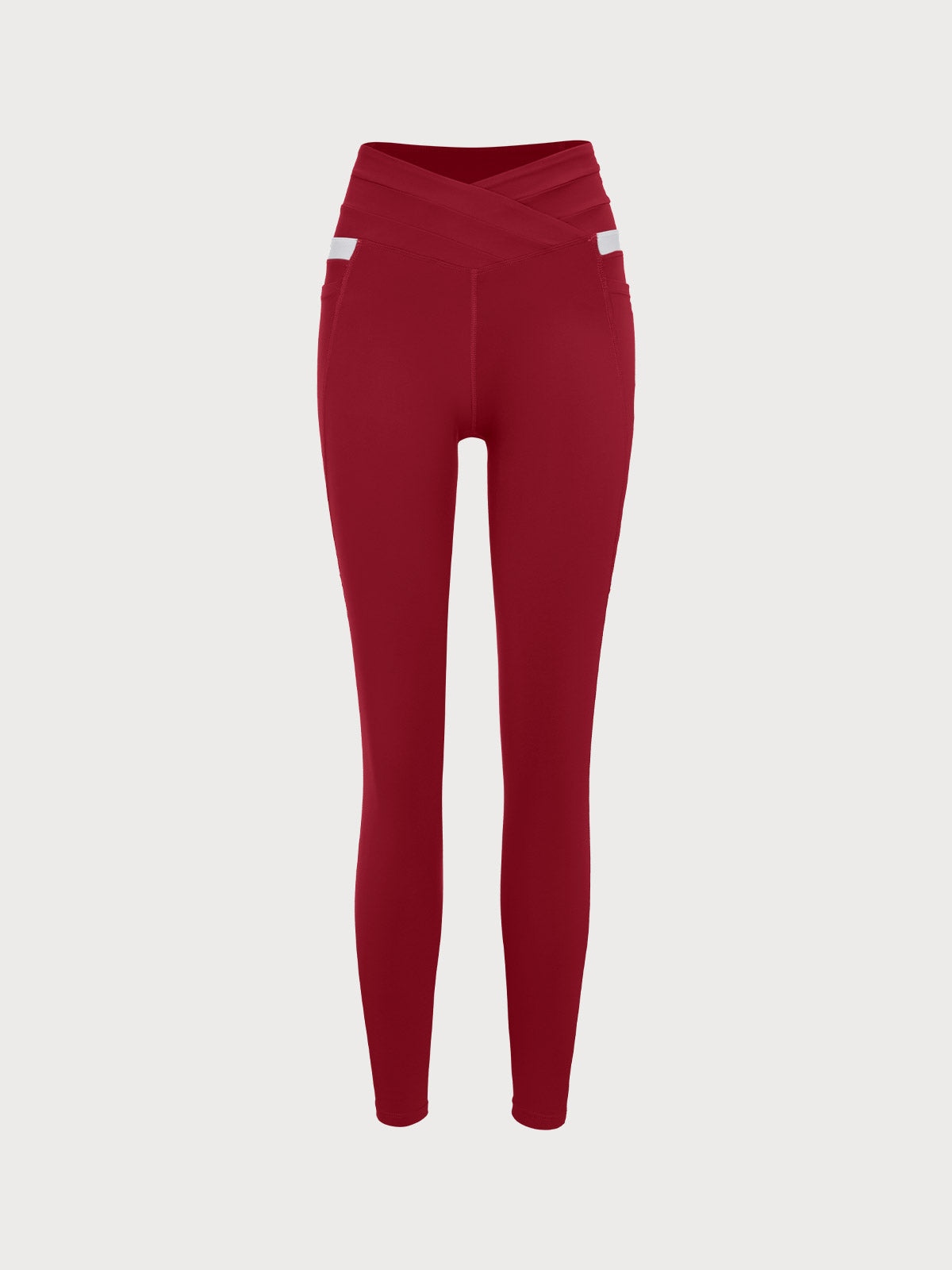 Wine Red High Waisted Pockets Leggings 26"