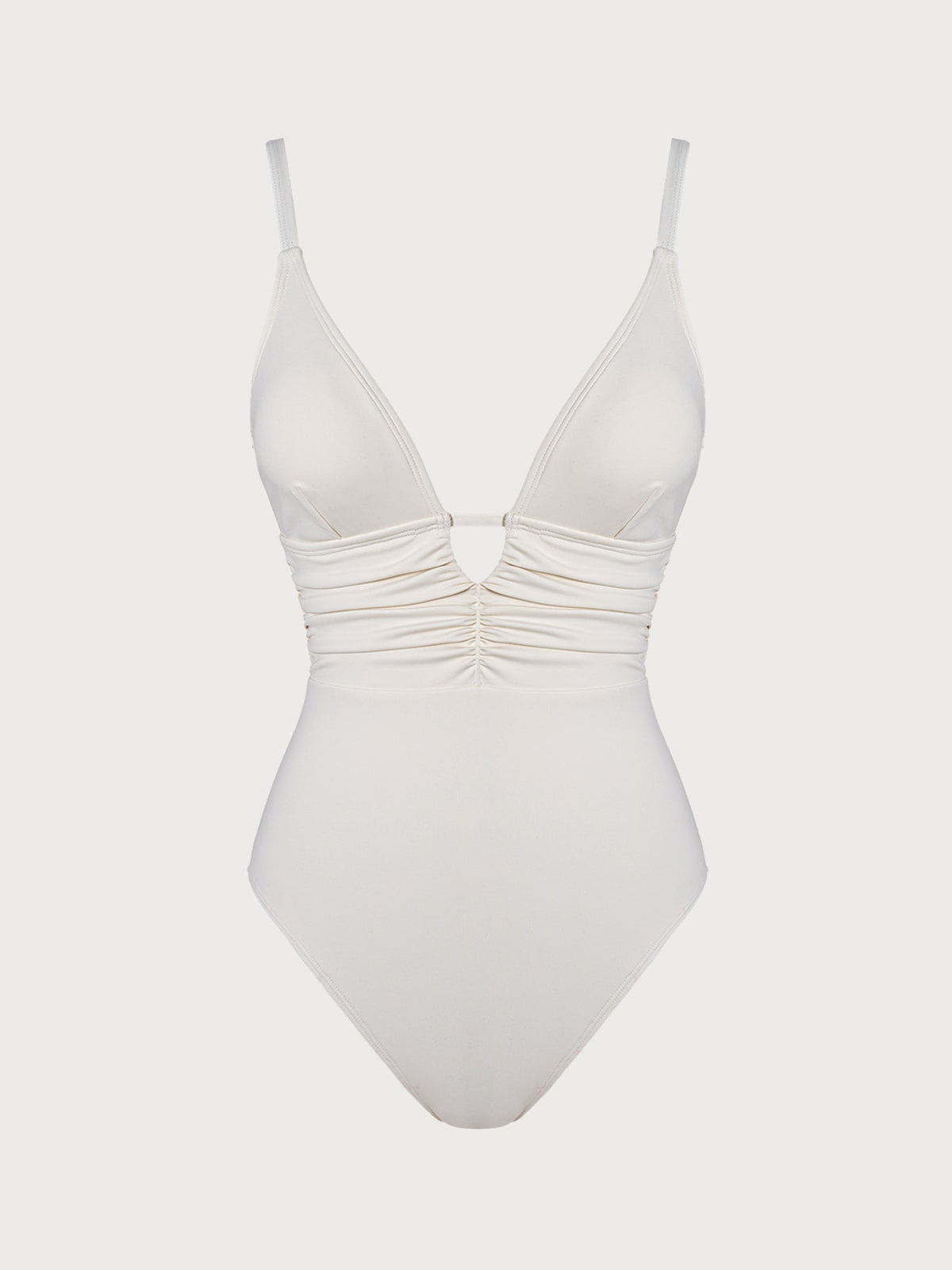 Off White V-Neck Cutout Tummy Control One-Piece Swimsuit