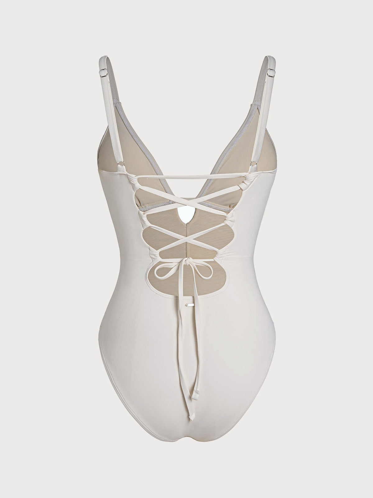 Off White V-Neck Cutout Tummy Control One-Piece Swimsuit