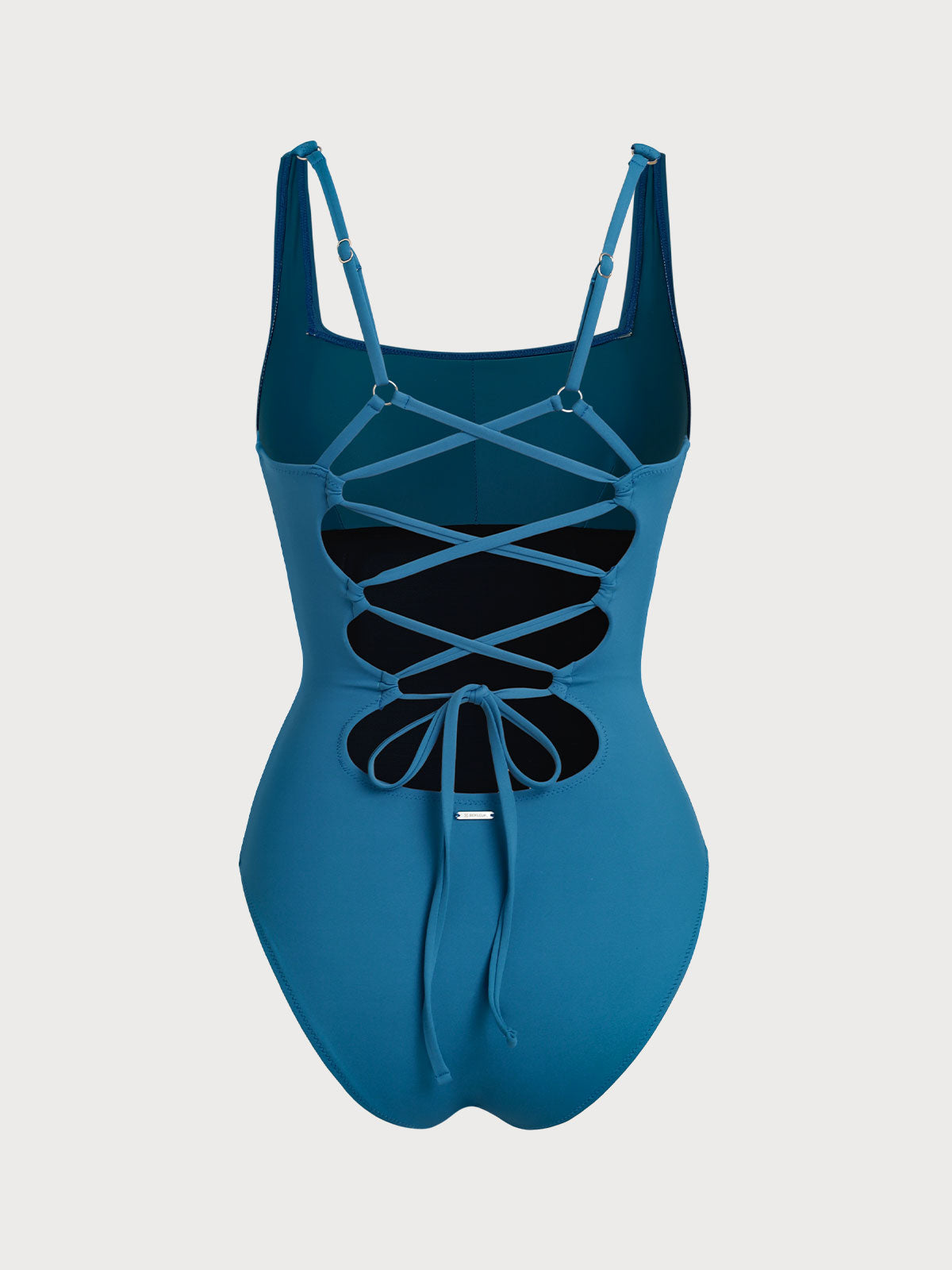 Blue Square Neck Tummy Control One-Piece Swimsuit