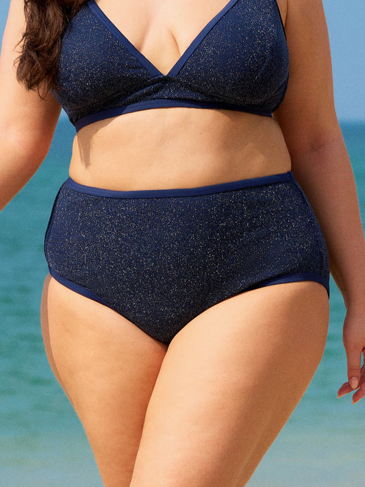 Blue Lurex Plus Size Bikini Bottom