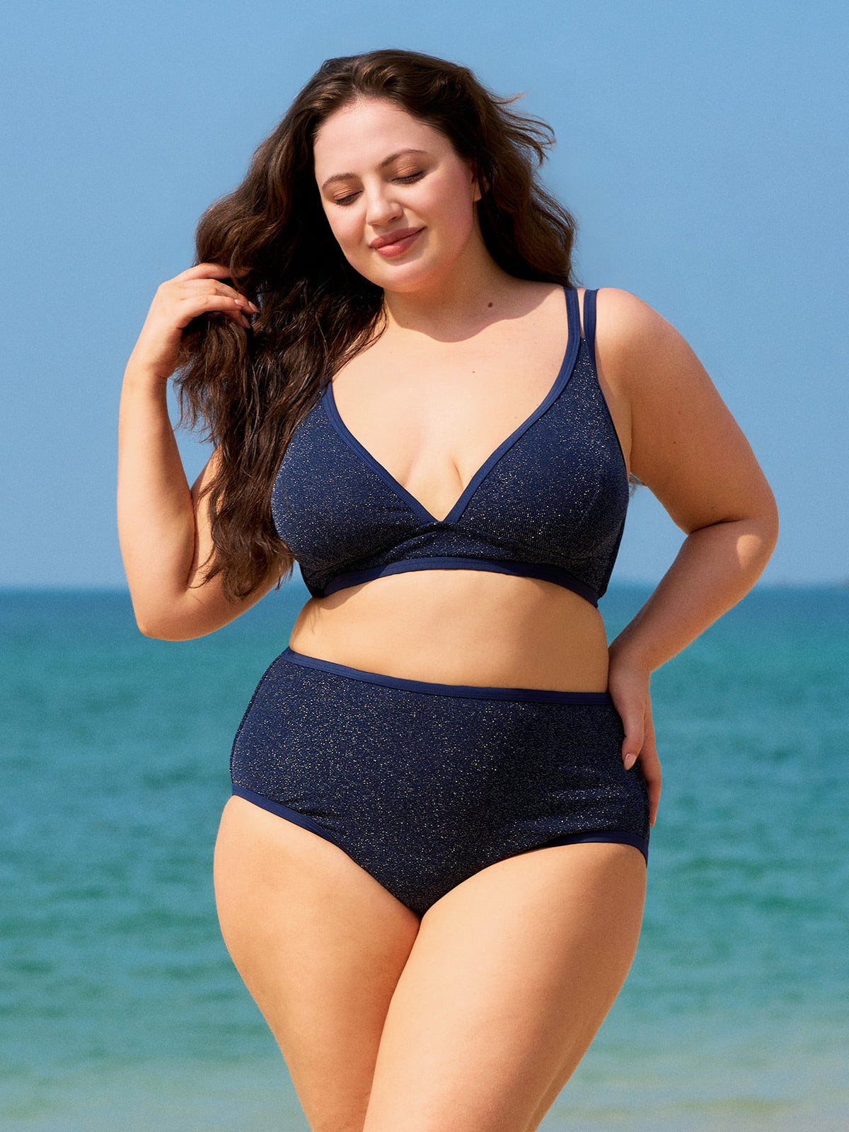 Blue Lurex Plus Size Bikini Top
