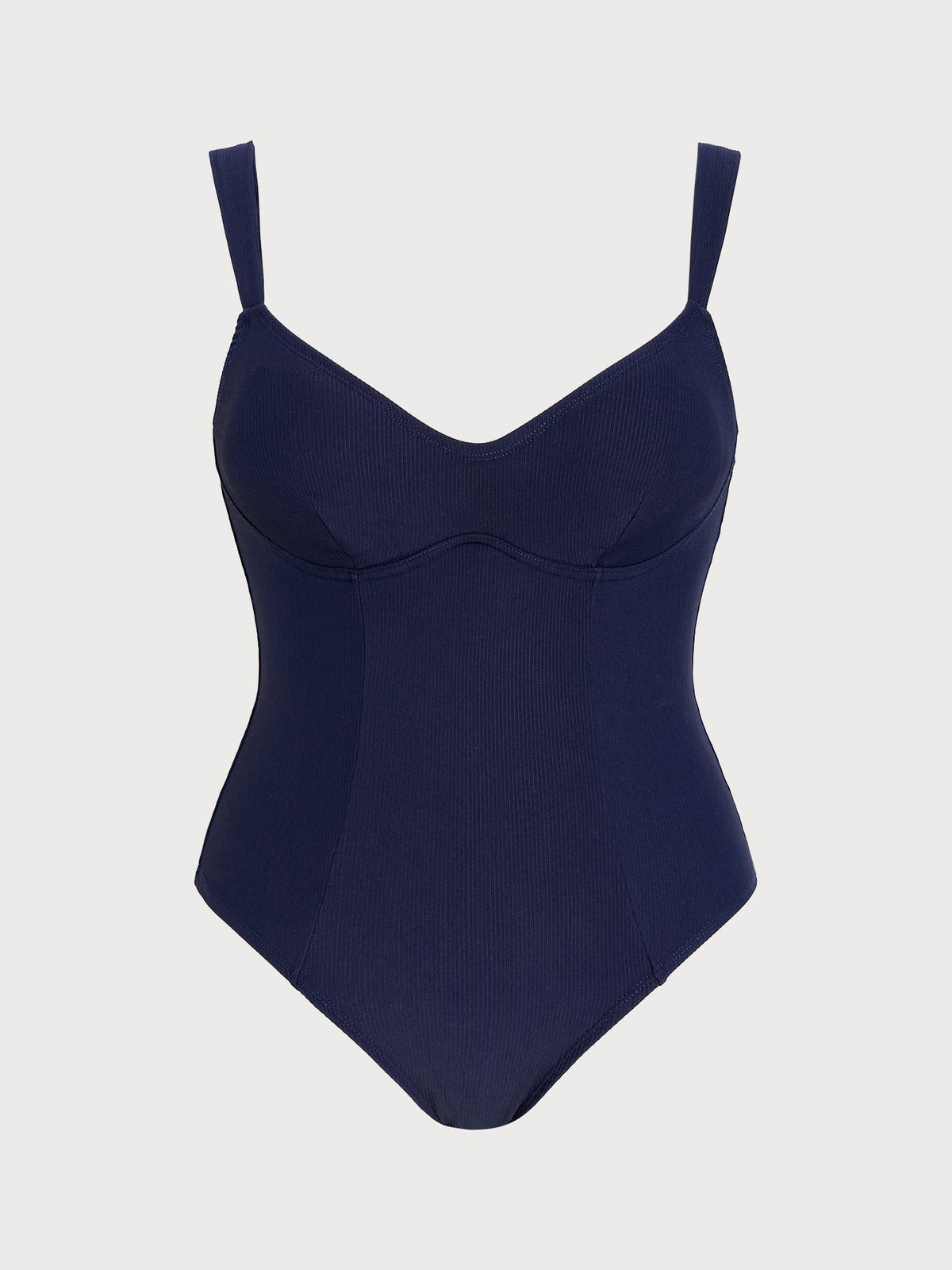 Navy Ribbed Tummy Control Plus Size One Piece Swimsuit