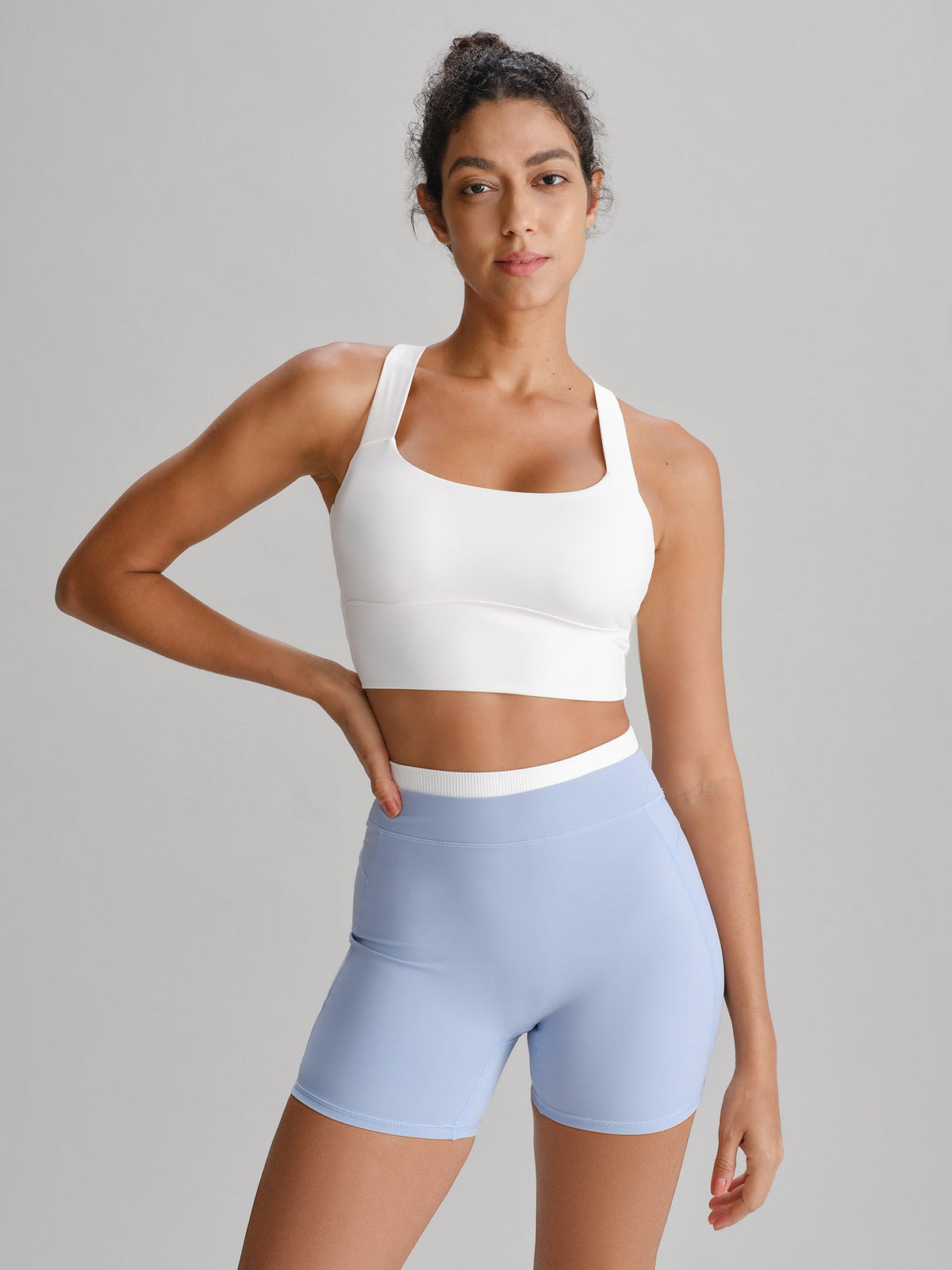 Light Blue High-Waist Contrast Shorts 4"