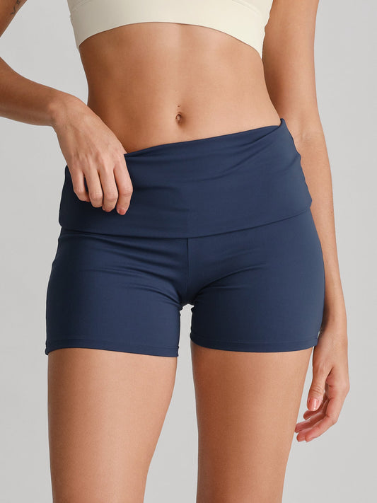 Navy Fold Waist Sports Shorts 3"