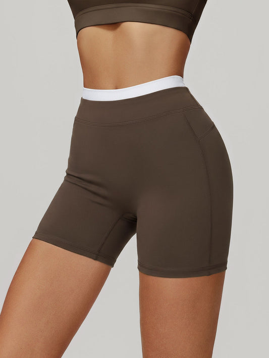Coffee High-Waist Contrast Shorts 4"