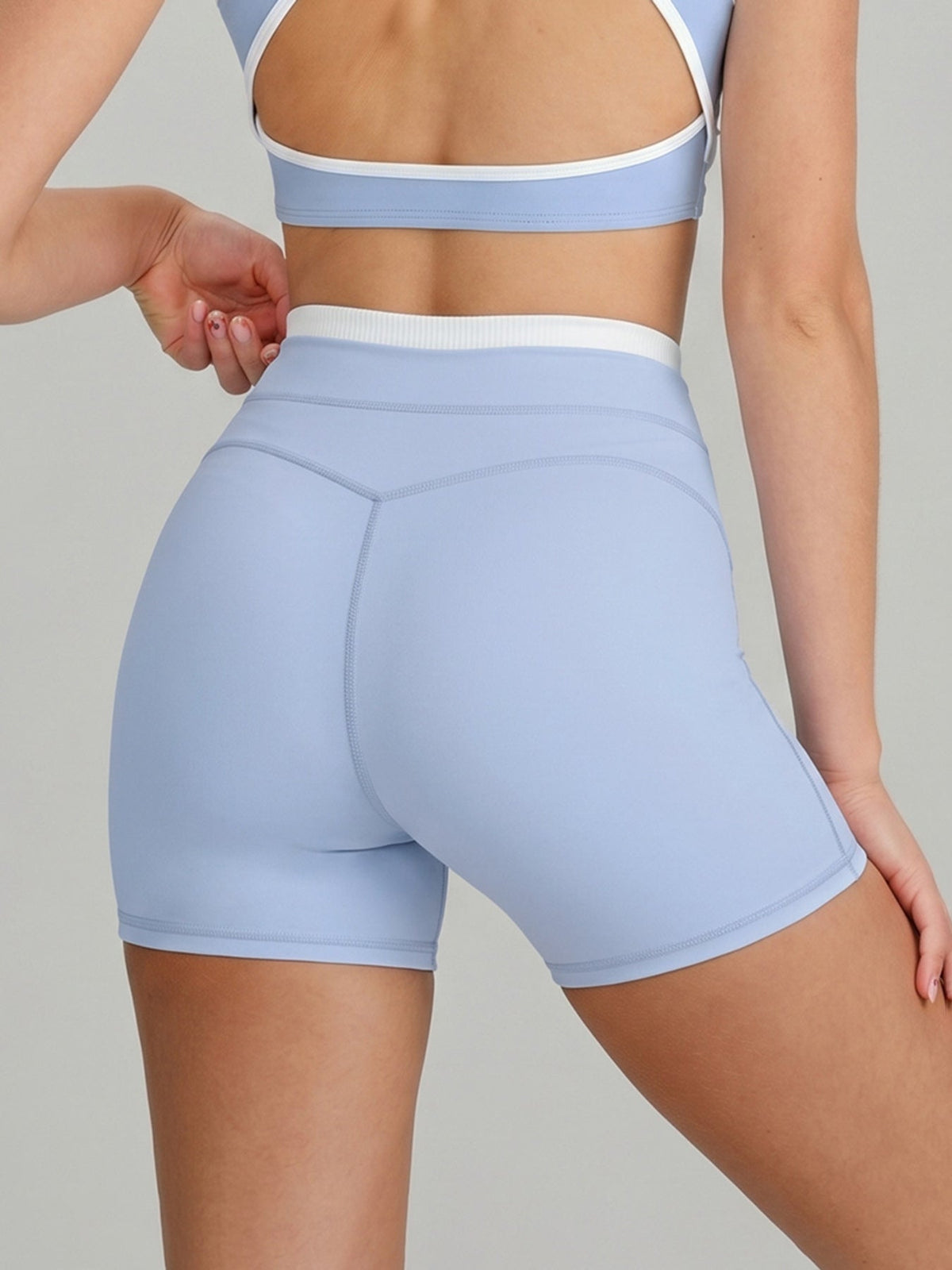 Light Blue High-Waist Contrast Shorts 4"