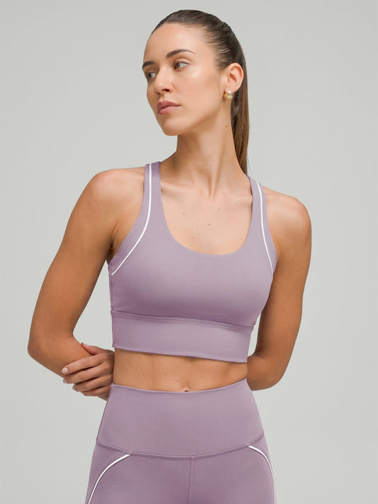 Purple Contrast X Cross Sports Bra