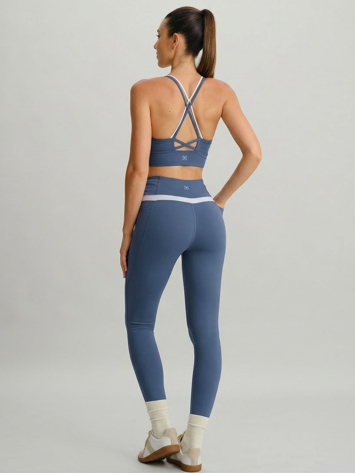 Blue Contrast V Neck Sports Bra- Light Support