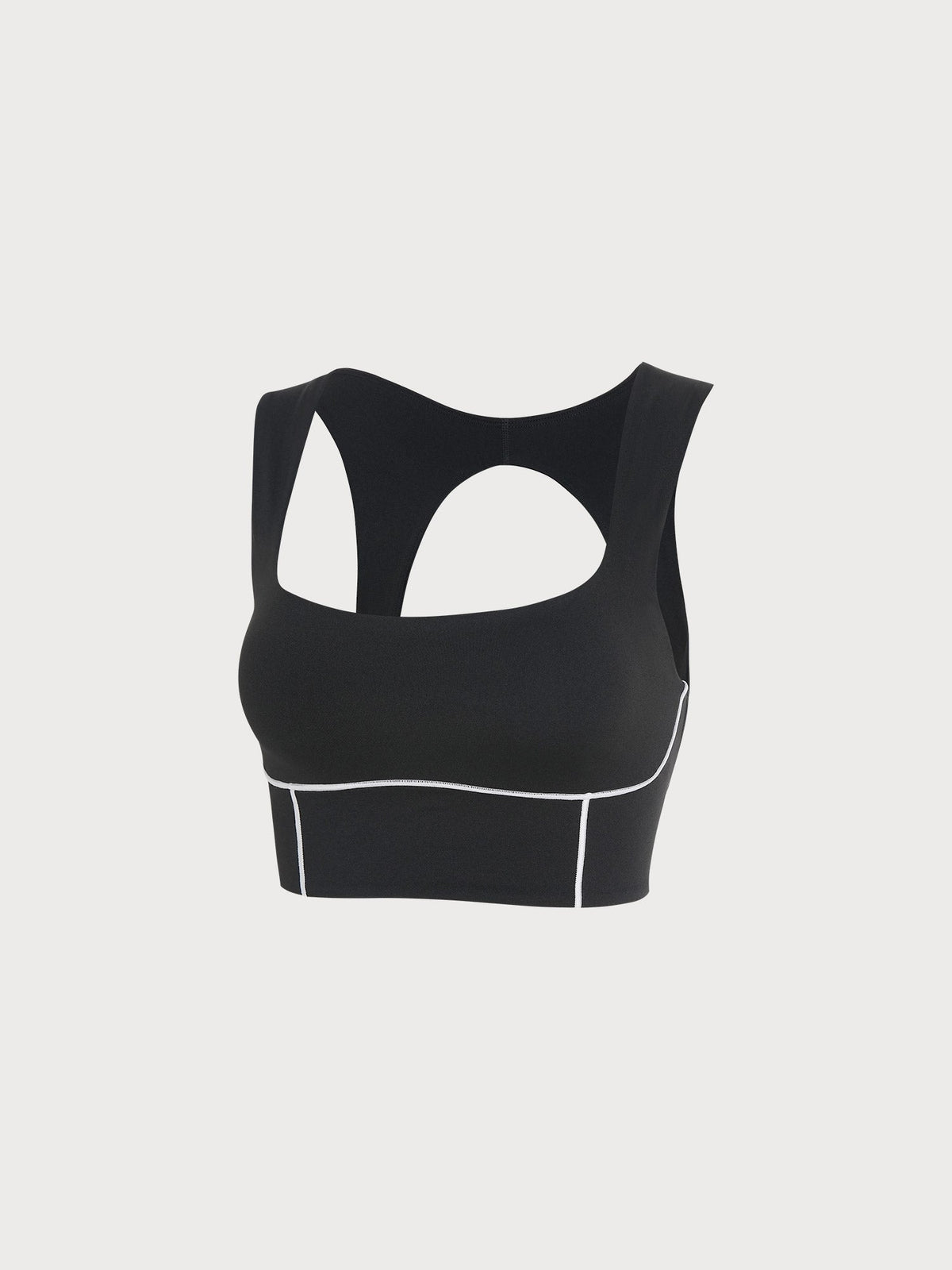 Black Square Neck Contrast Trim Sports Bra