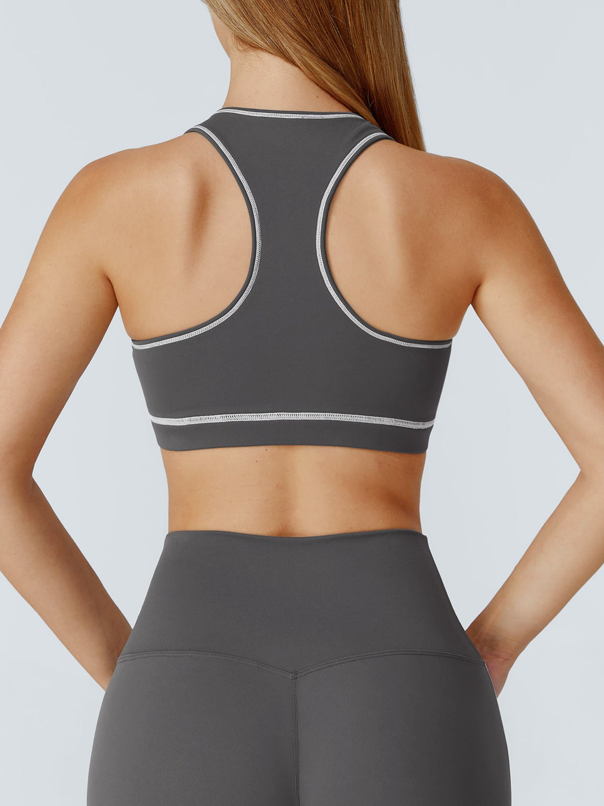 Gray Contrast-Trim Racerback Sports Bra
