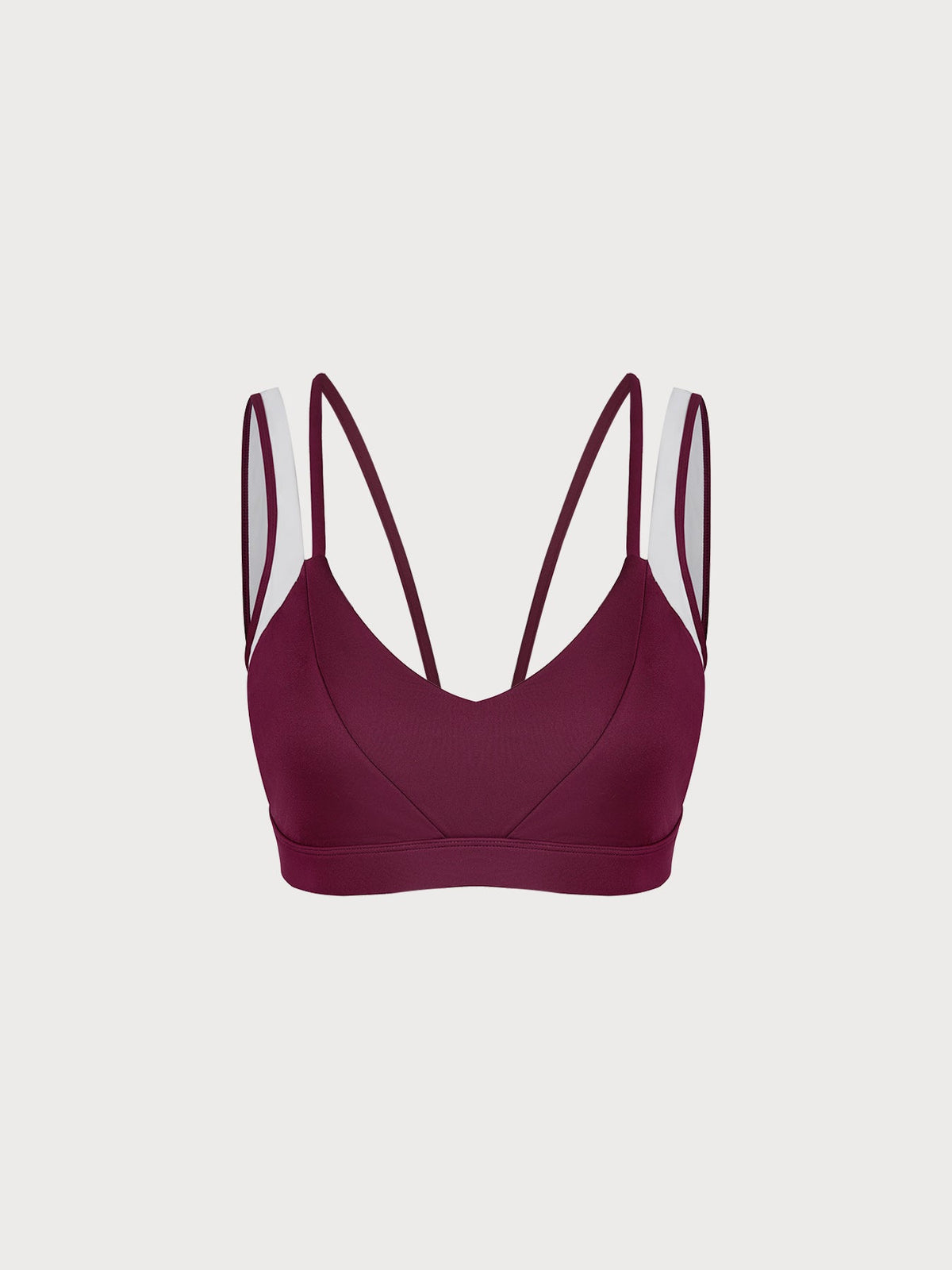 Red Contrast  V Neck Sports Bra——Light Support