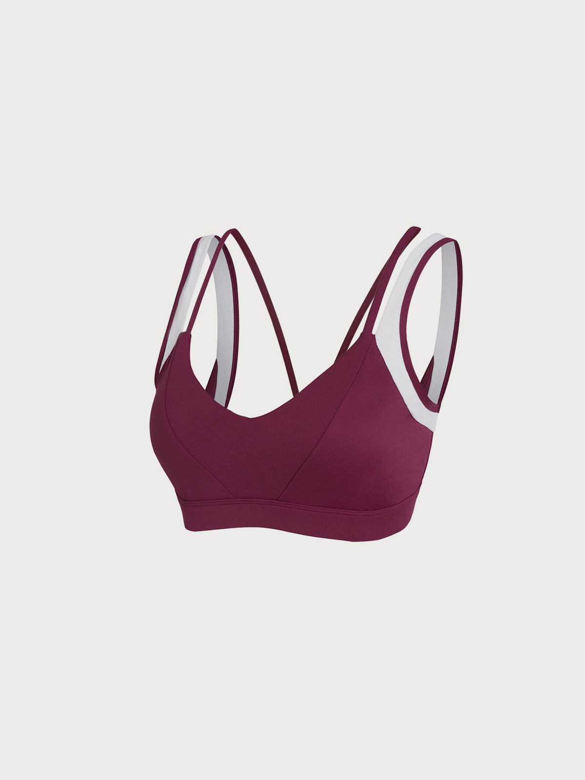 Red Contrast  V Neck Sports Bra——Light Support