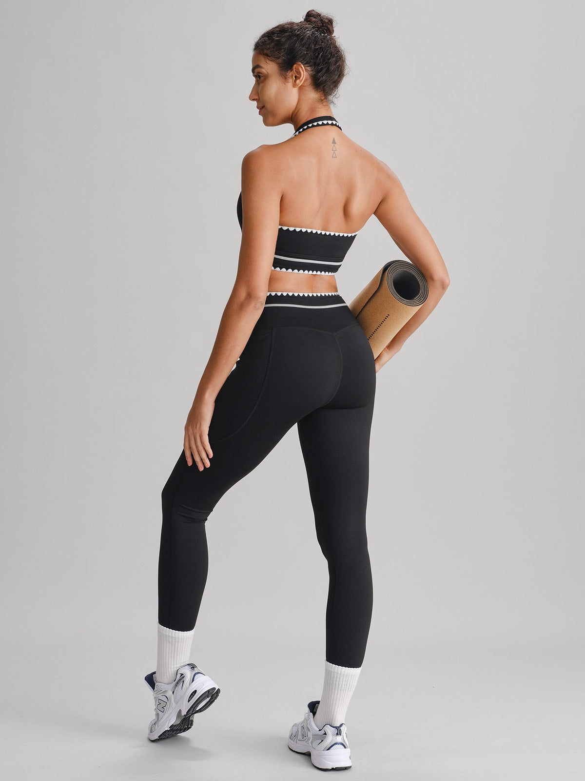 Black Contrast Trim Halter Sports Bra
