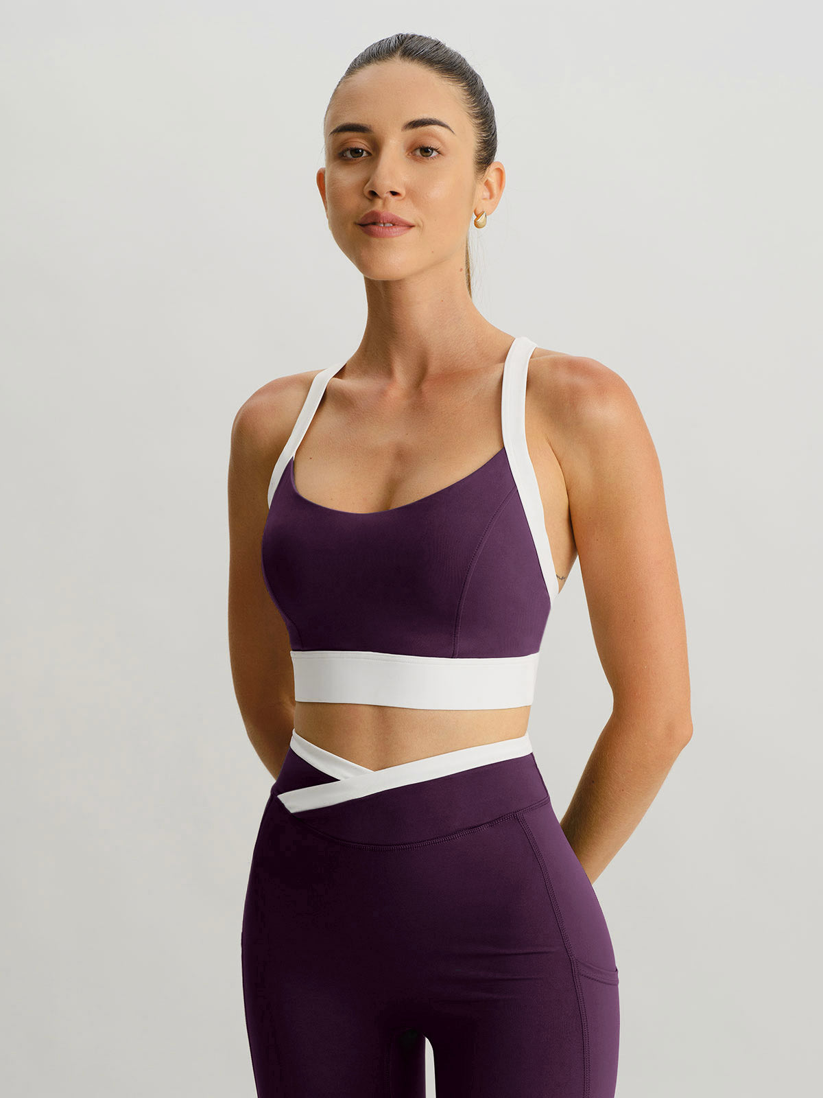 Purple Contrast U Neck Sports Bra - Light Support