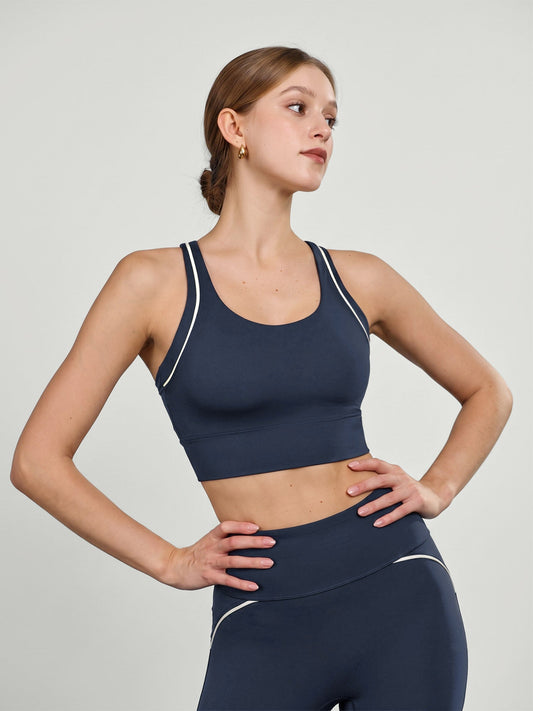 Navy Blue Trim Racerback Sports Bra