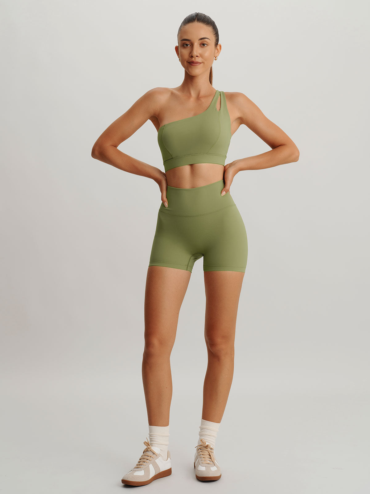 Green Cut Out Shorts 3"
