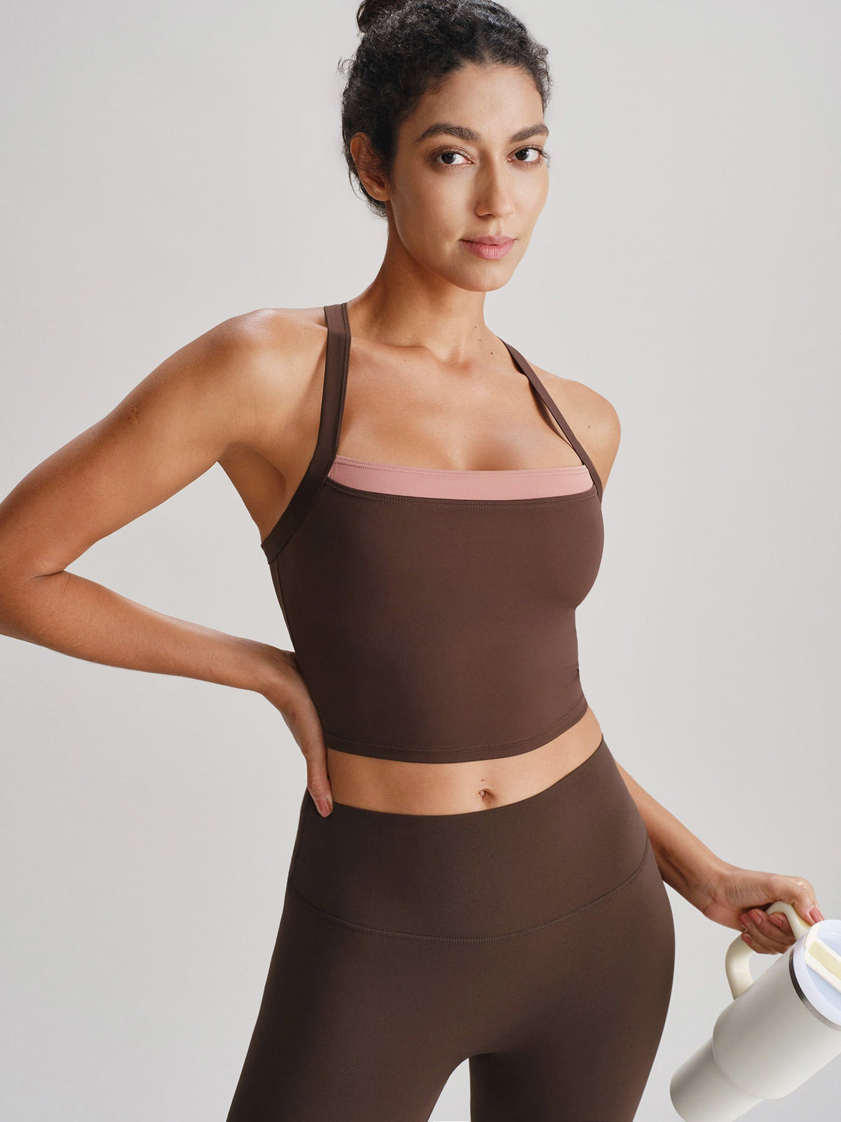 Coffee Contrast Cross Back Tank Top