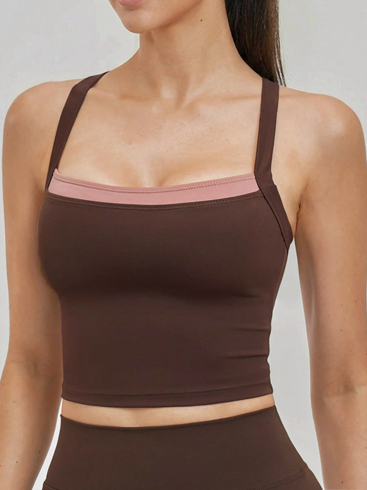 Coffee Contrast Cross Back Tank Top