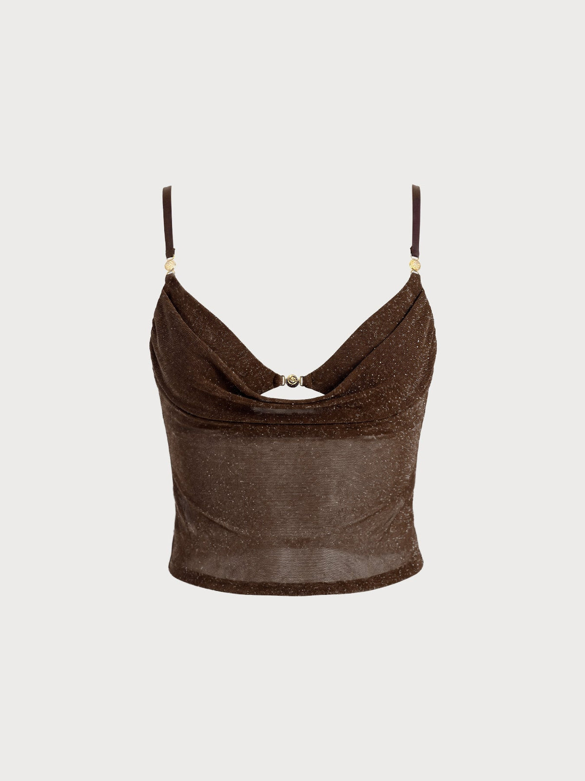 Dark Coffee Shimmer Gold-Accented Tankini Top