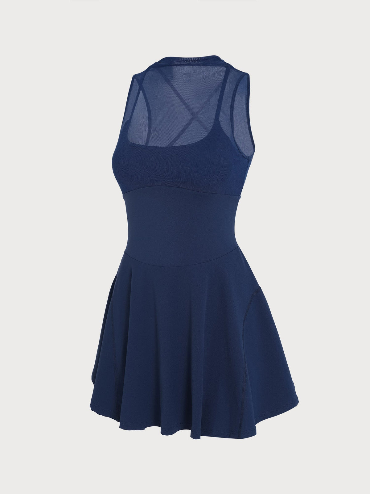 Navy Mesh Mock Neck Sport Dress