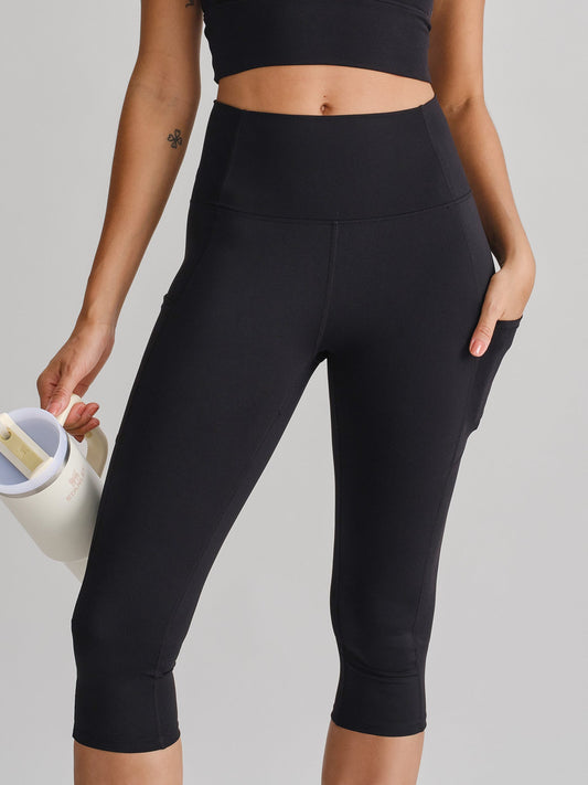Black High Waisted Sleek Capri
