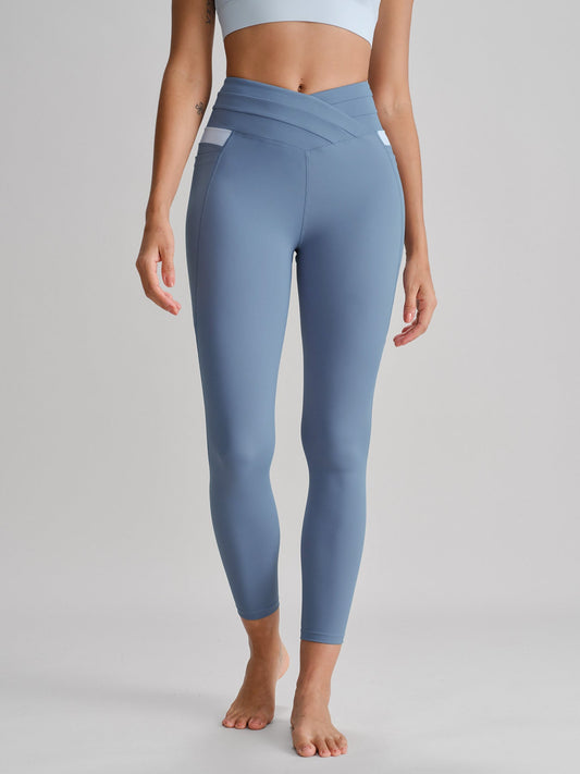 Blue High Waisted Pockets Leggings 26"