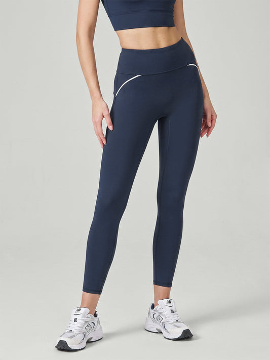 Navy Blue Stitching High Waisted Leggings 24"