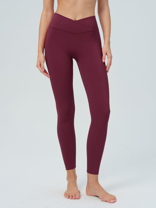 Burgundy Cross-Waist Leggings 28"