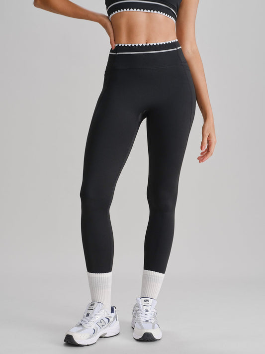 Black High Waisted Contrast Trim Leggings 25"