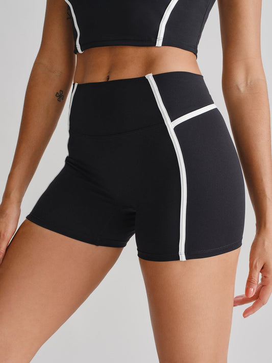 Black Contrast Trim High Waist Biker Shorts 3"