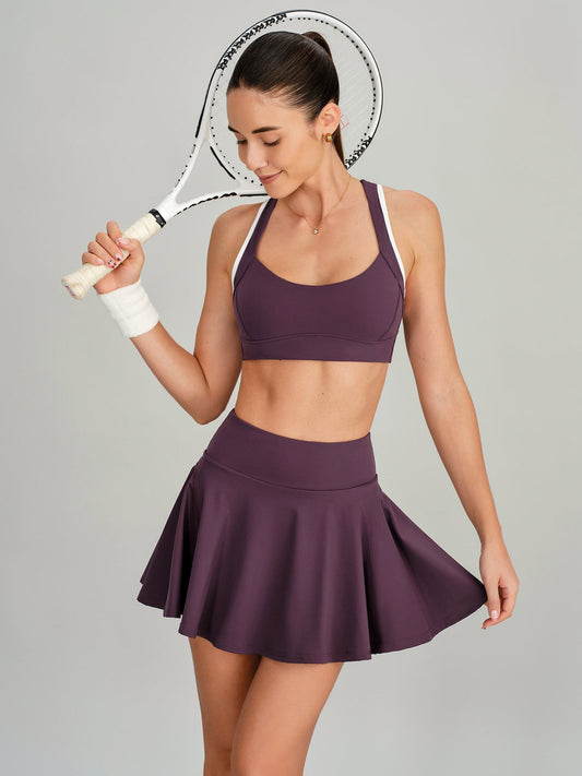 Purple Contrast X-Cross Sports Bra