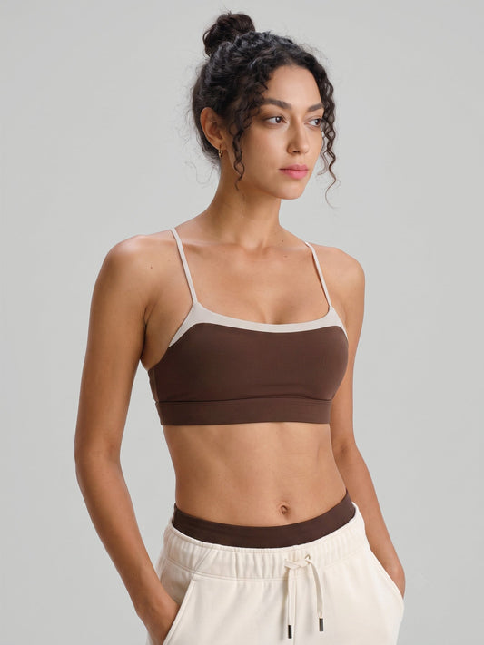 Coffee Contrast X Cross Sports Bra - Light Support
