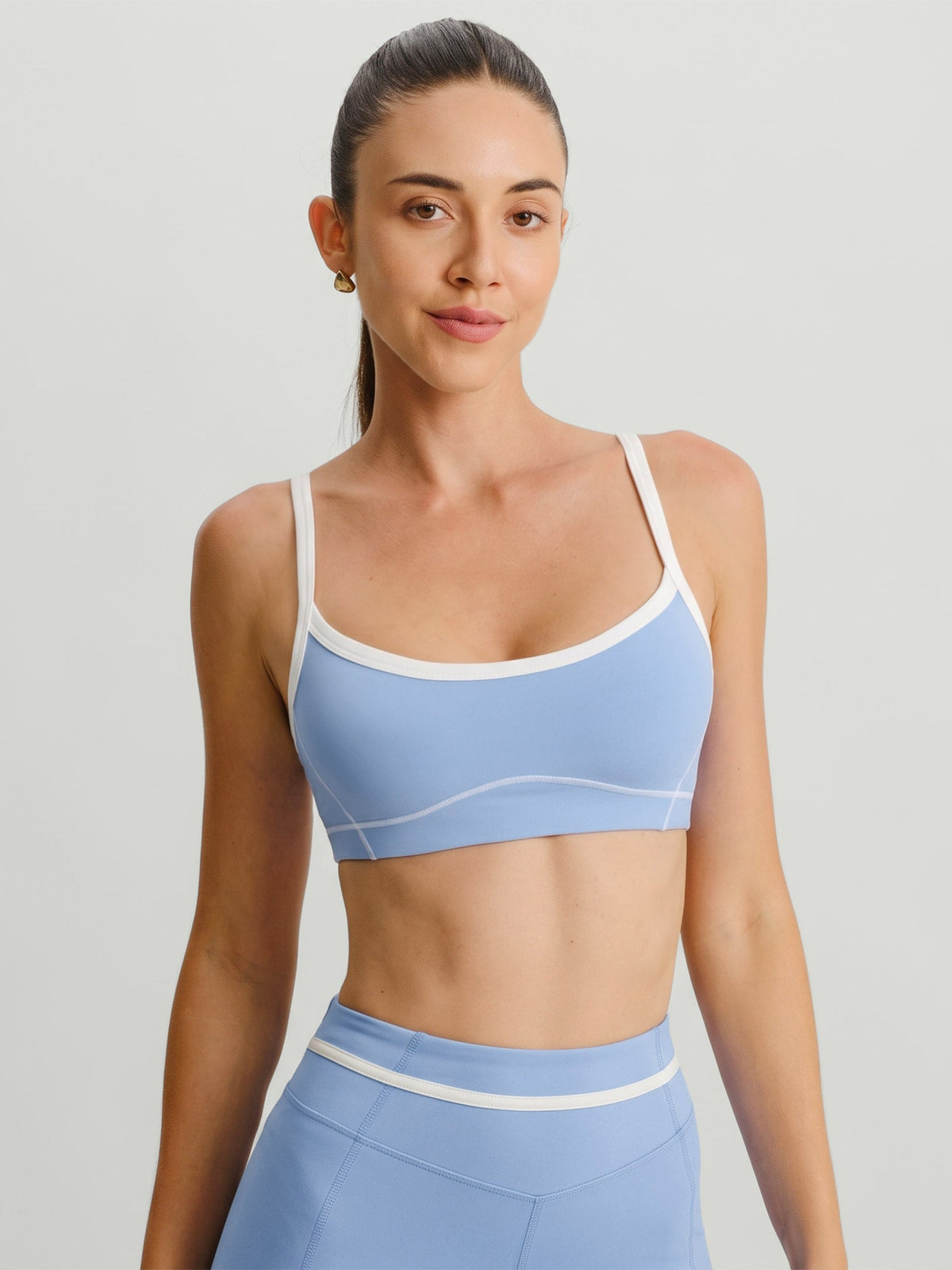 Blue U Neck Contrast Line Sports Bra - Light Support
