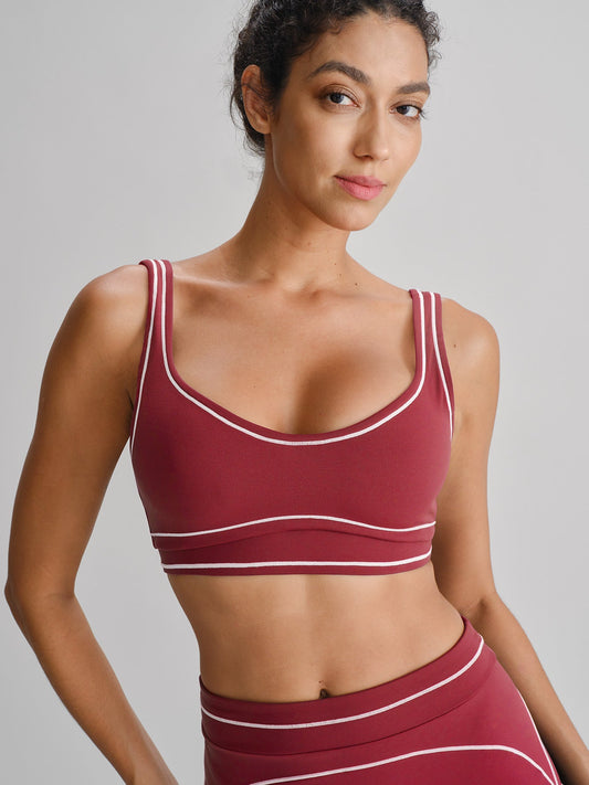 Red Contrast-Trim Sports Bra