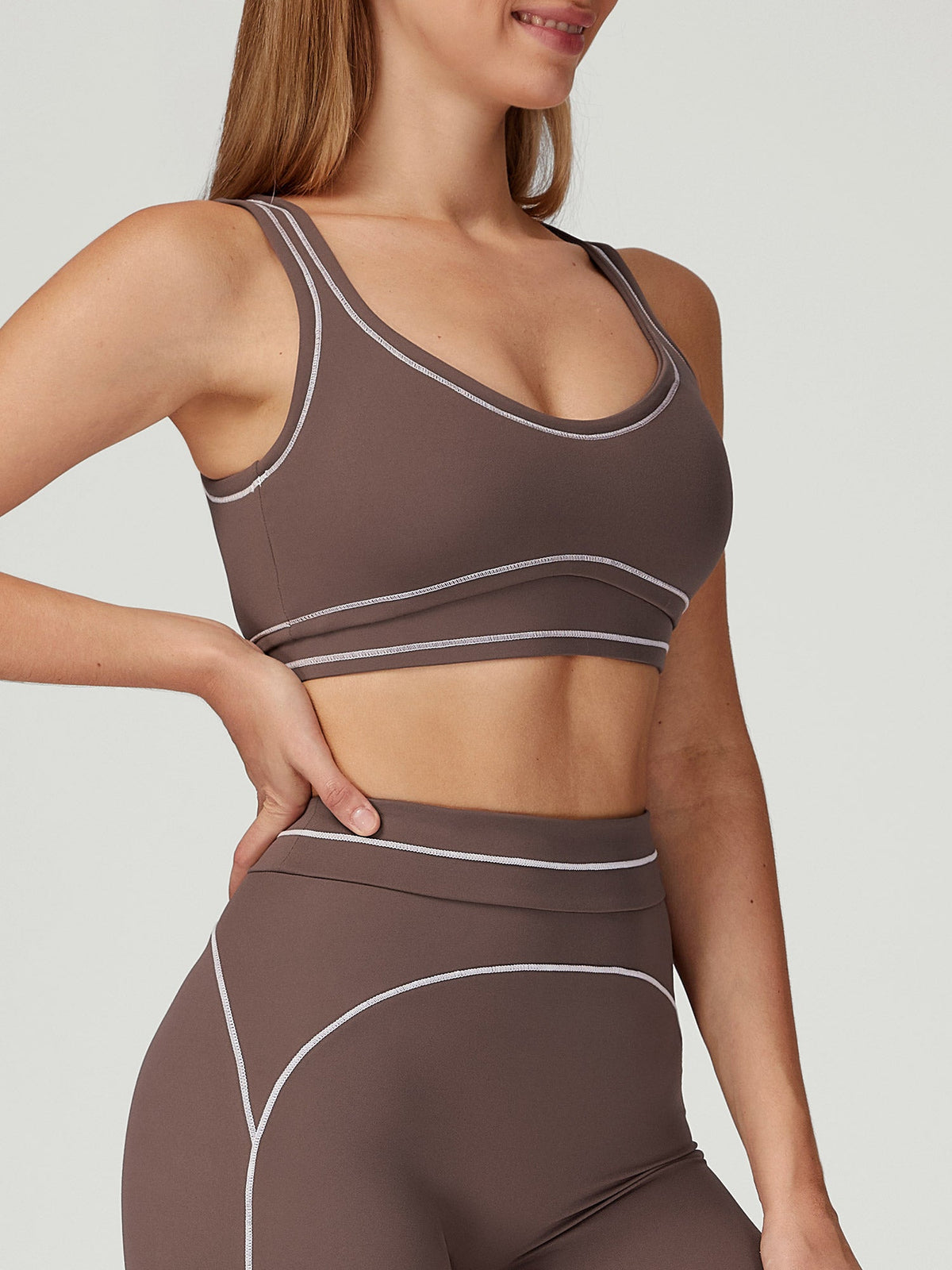 Coffee Contrast-Trim Sports Bra