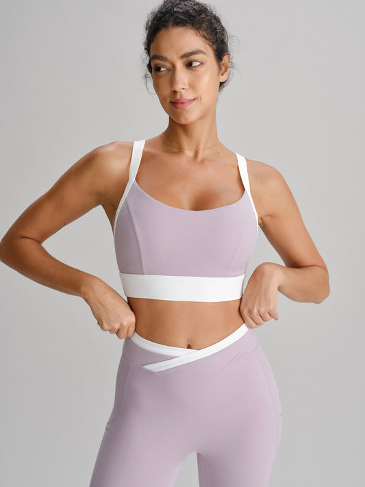 Light Purple Contrast U Neck Sports Bra - Light Support