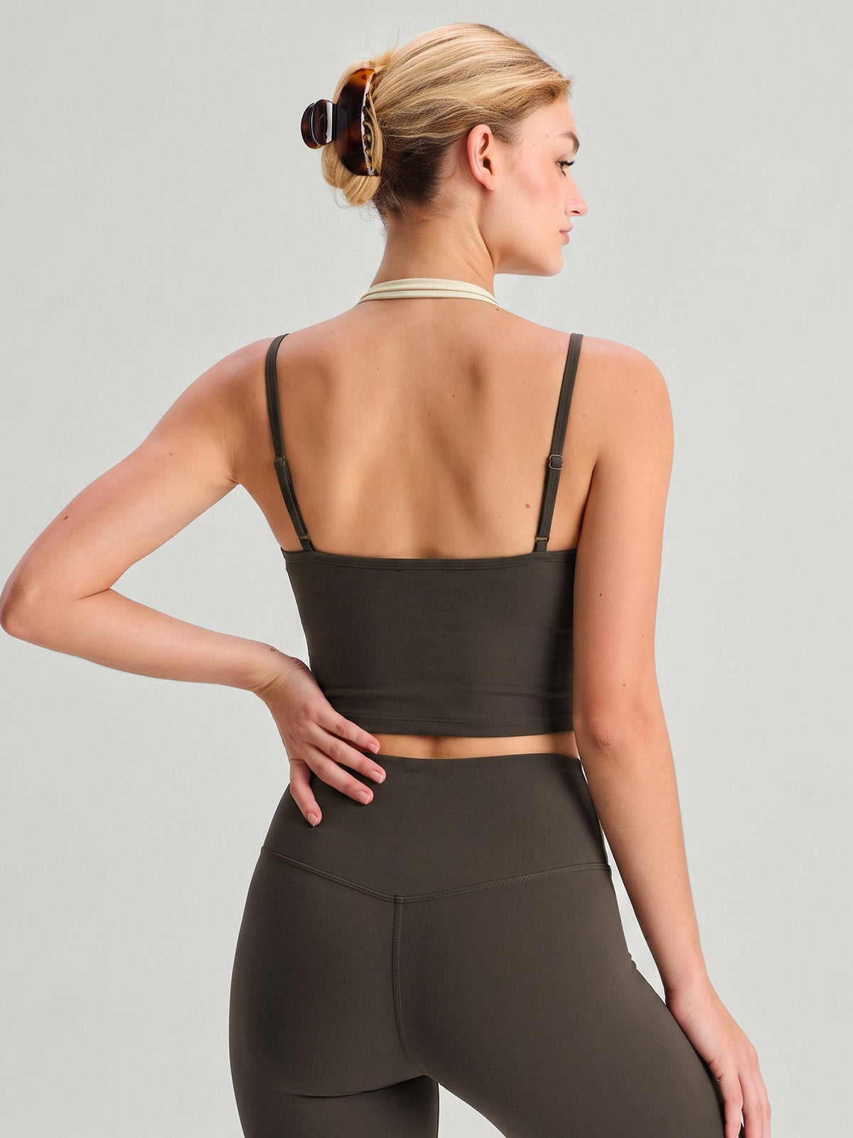 Coffee Contrast Layered Strap Tank Top - Light Support