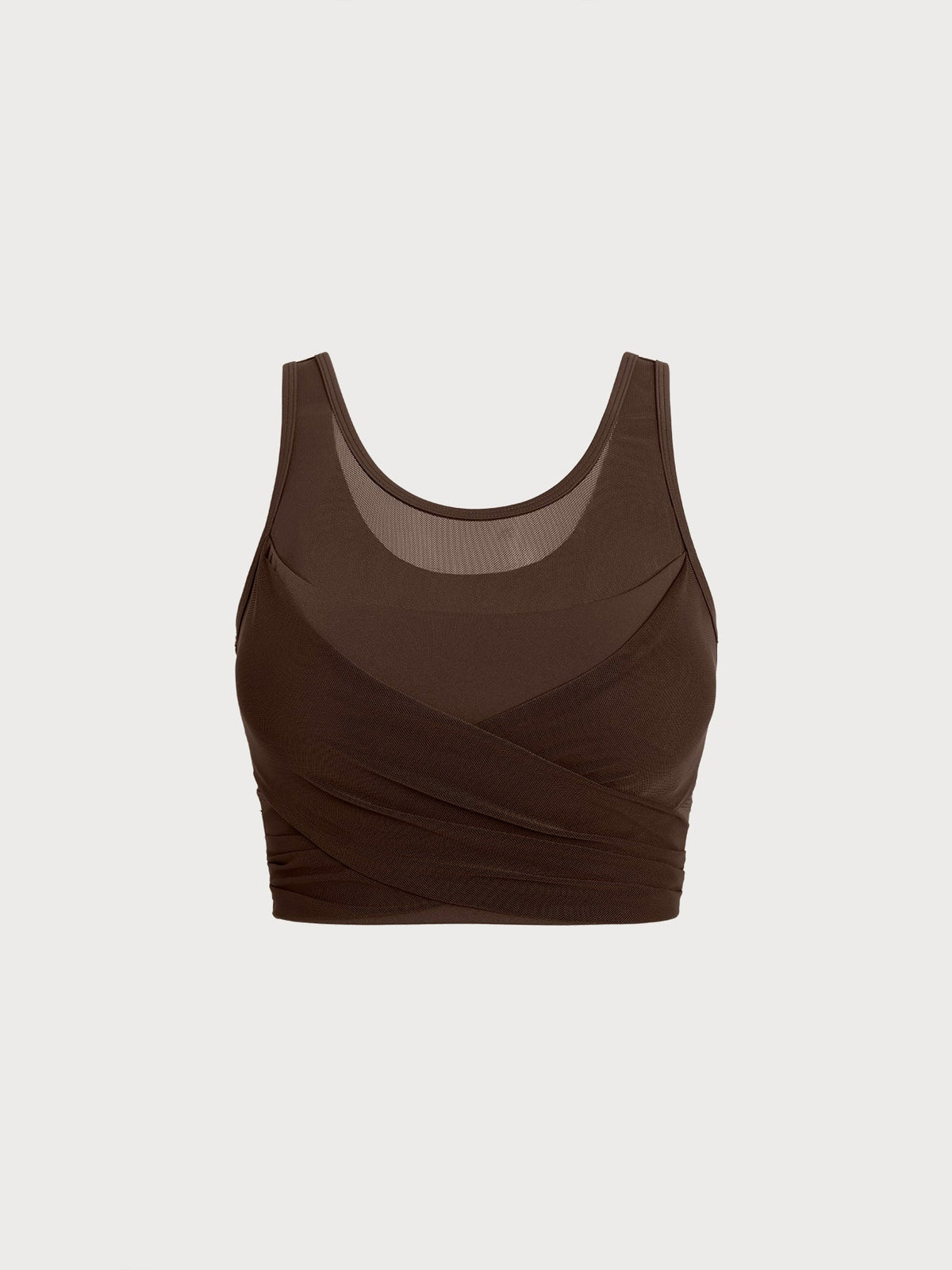 Coffee Mesh Cross-Front Tank Top - Light Support