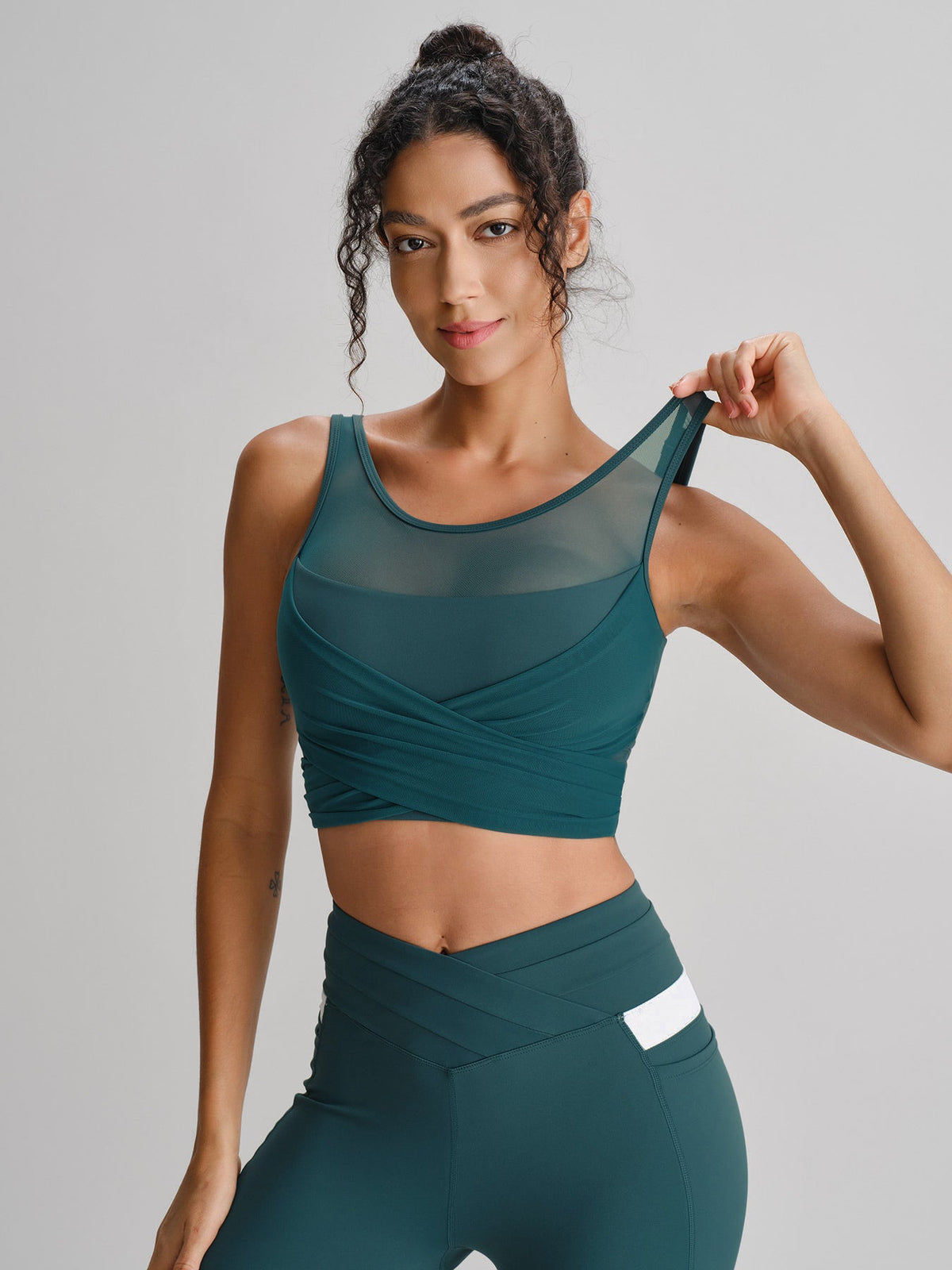 Blue Spruce Mesh Cross-Front Tank Top - Light Support