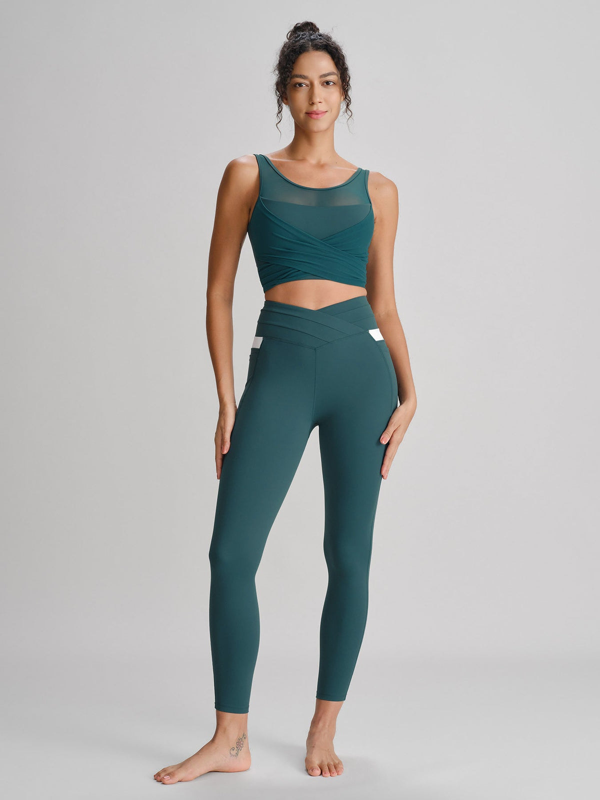 Blue Spruce Mesh Cross-Front Tank Top - Light Support