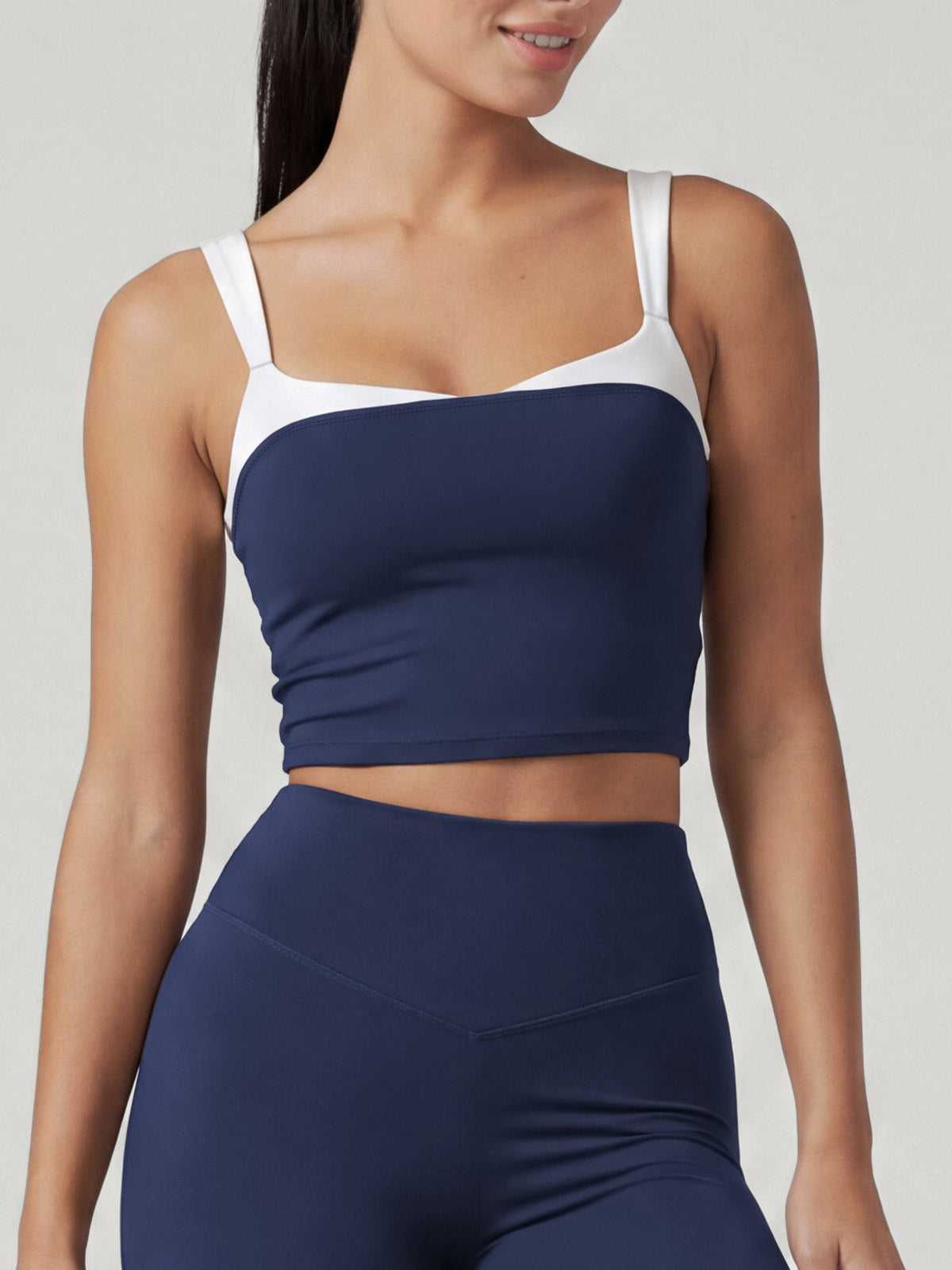 Navy Contrast Trim V Neck Tank Top - Light Support