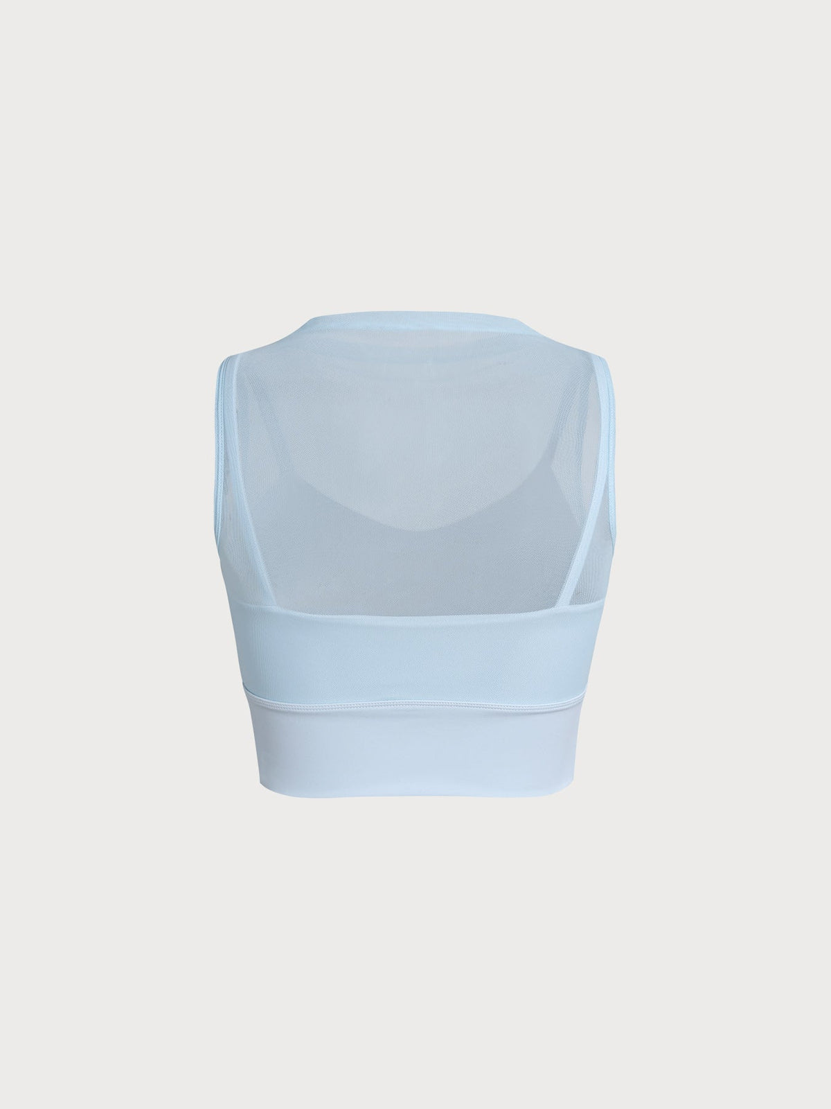 Light Blue Mesh Panel Mock Neck Tank Top