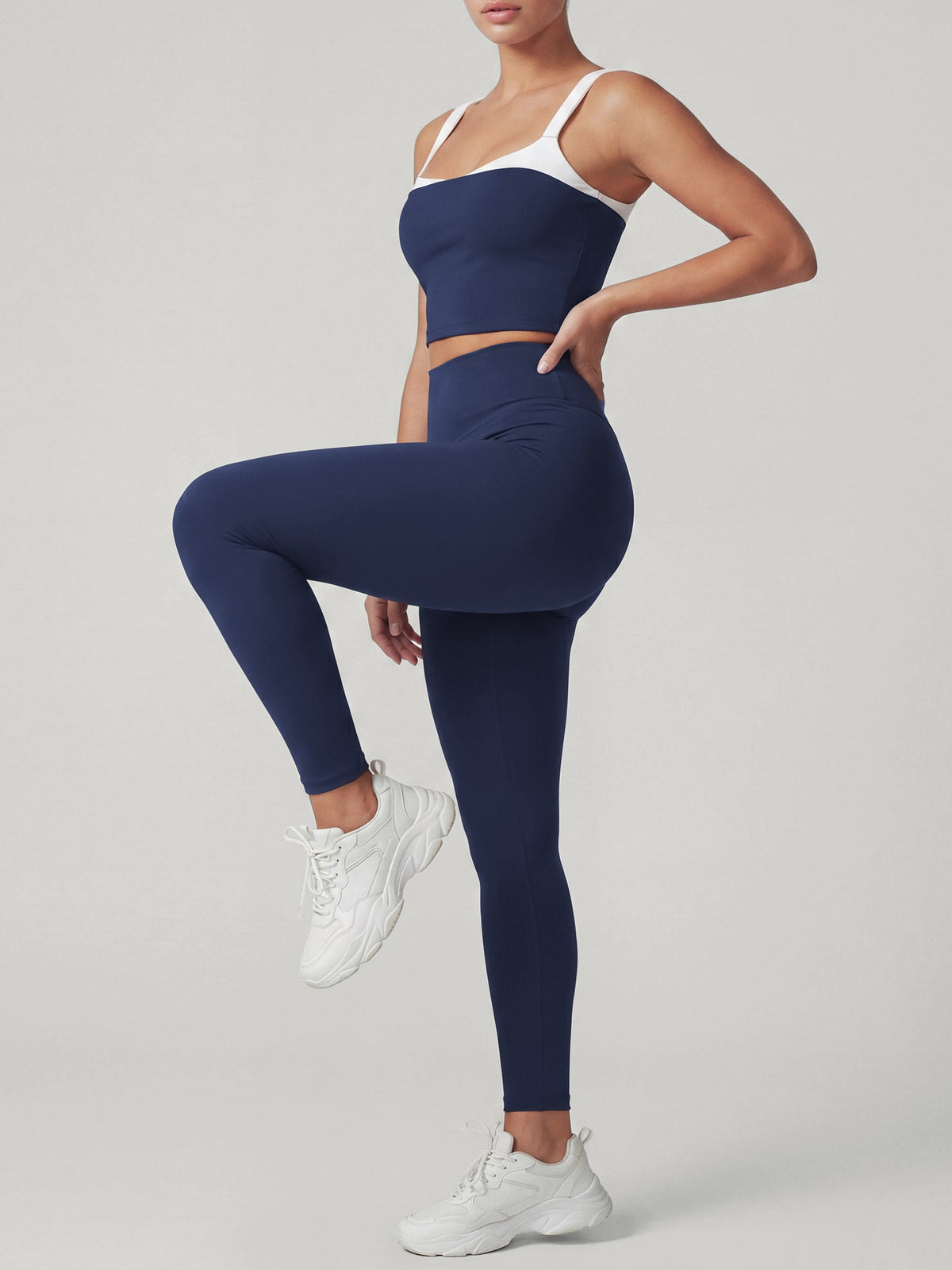 Navy Contrast Trim V Neck Tank Top - Light Support